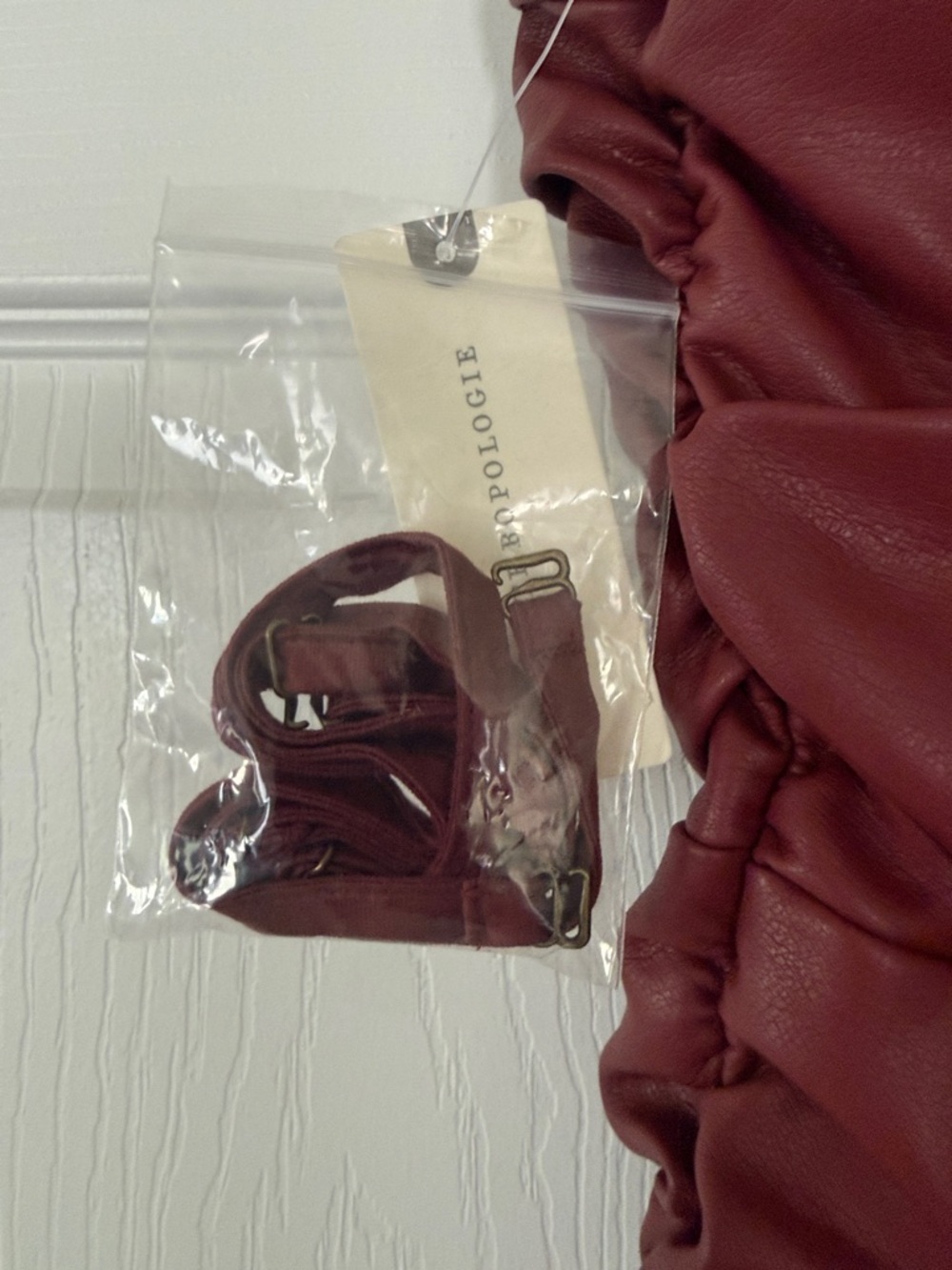 NWT Anthropologie Strapless Wine Red faux leather dress - Picture 7 of 9
